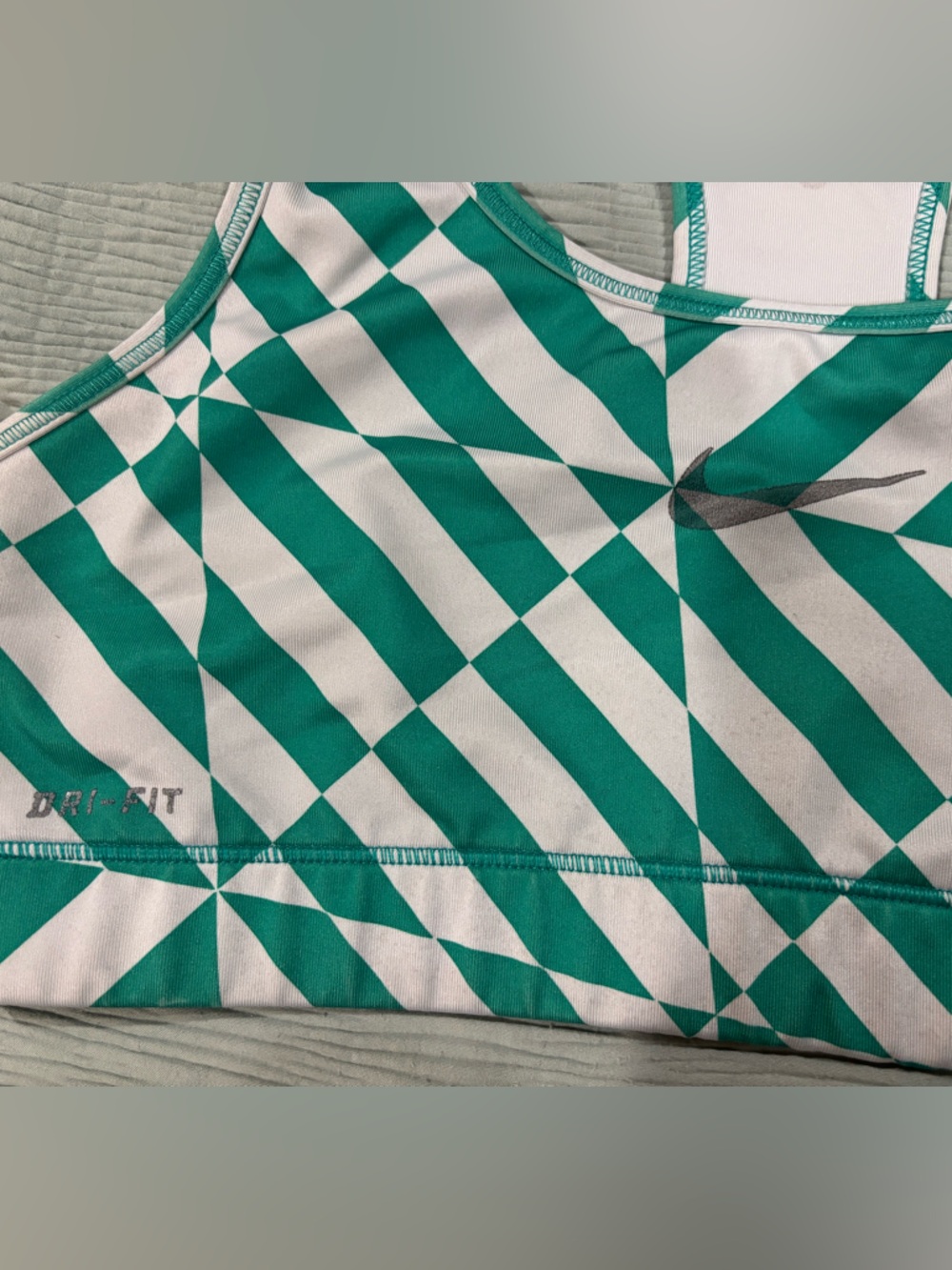 Nike Green & White Geometric Racerback Sports Bra - Picture 2 of 4